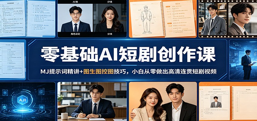 零基础AI短剧创作课：MJ提示词精讲+图生图控图技巧，小白从零做出高清连贯短剧视频-校睿铺