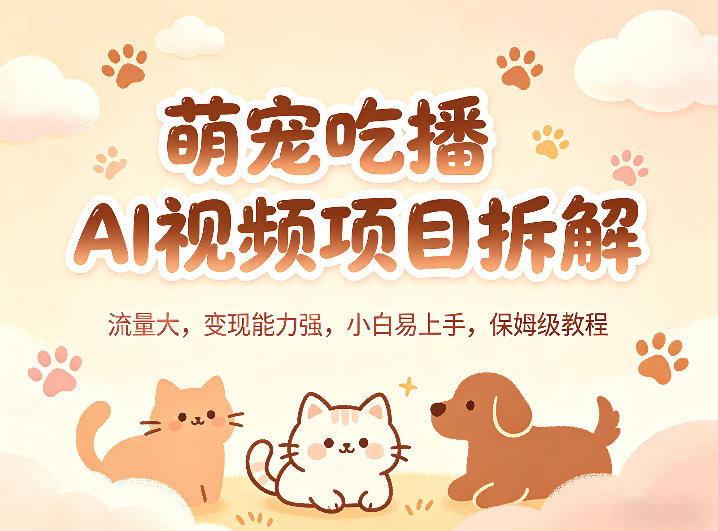 萌宠吃播AI视频项目拆解，流量大，变现能力强，小白易上手，保姆级教程-校睿铺