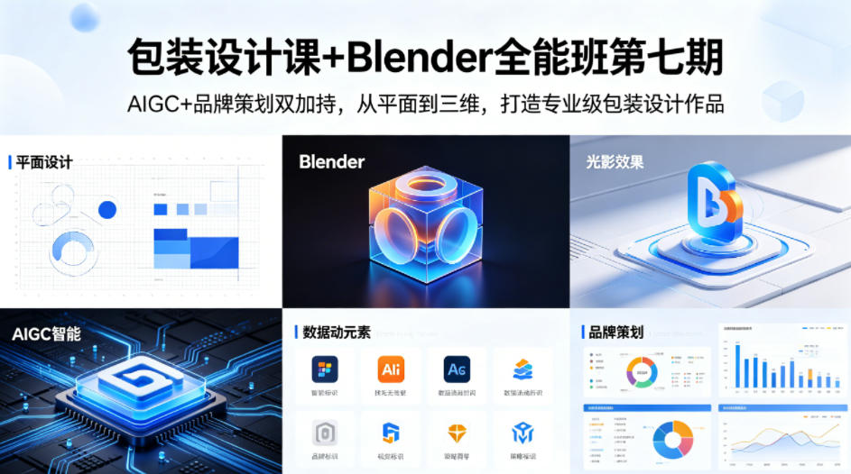 包装设计课+Blender全能班第七期，AIGC+品牌策划双加持，从平面到三维，打造专业级包装设计作品-校睿铺