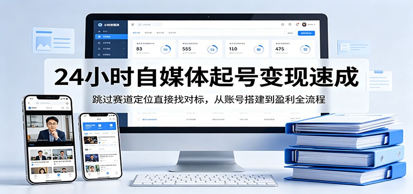 24小时自媒体起号变现速成，跳过赛道定位直接找对标，从账号搭建到盈利全流程-校睿铺