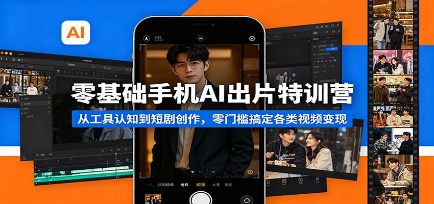 零基础手机AI出片特训营：从工具认知到短剧创作，零门槛搞定各类视频变现-校睿铺