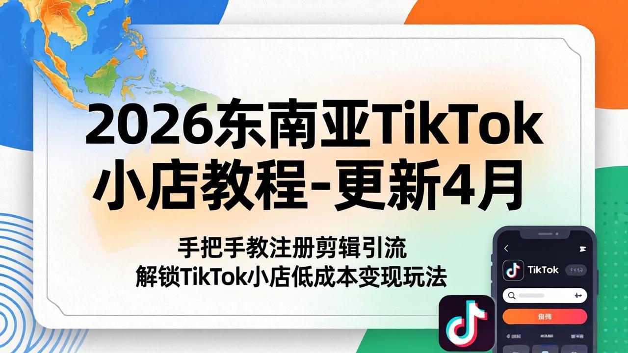 2026东南亚TikTok小店教程-更新4月，手把手教注册剪辑引流，解锁TikTok小店低成本变现玩法-校睿铺