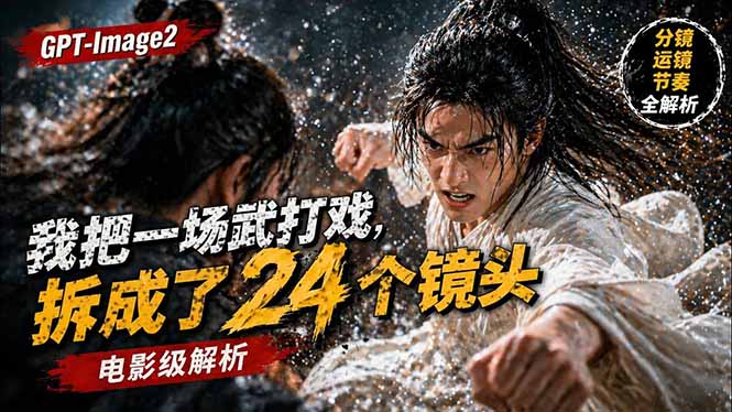 用GPT-Image2，把一段武打对决拆成24个连续镜头，从人物建立、动作衔接、运镜节奏，到情绪爆发-校睿铺