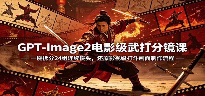 GPT-Image2电影级武打分镜课：一键拆分24组连续镜头，还原影视级打斗画面制作流程-校睿铺