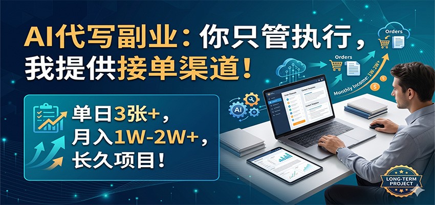 AI代写副业：你只管执行，我提供接单渠道！单日3张+，月入1W-2W+，长久项目-校睿铺