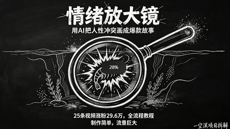 AI制作“情绪放大镜“视频，25条视频涨粉29.6W粉，流量巨大，制作简单，全流程教程-校睿铺