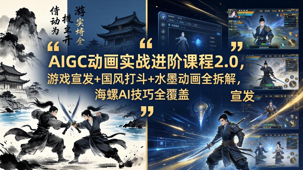 AIGC动画实战进阶课程2.0，游戏宣发+国风打斗+水墨动画全拆解，海螺AI技巧全覆盖-校睿铺