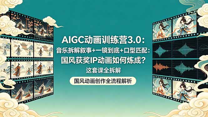 AIGC动画训练营3.0：音乐拆解叙事+一镜到底+口型匹配：国风获奖IP动画如何炼成？这套课全拆解-校睿铺