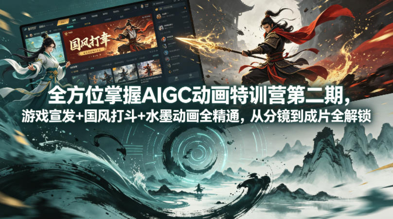 全方位掌握AIGC动画特训营第二期，游戏宣发+国风打斗+水墨动画全精通，从分镜到成片全解锁-校睿铺