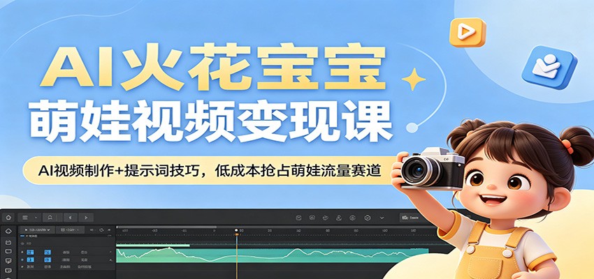 AI火花宝宝萌娃视频变现课：AI视频制作+提示词技巧，低成本抢占萌娃流量赛道-校睿铺