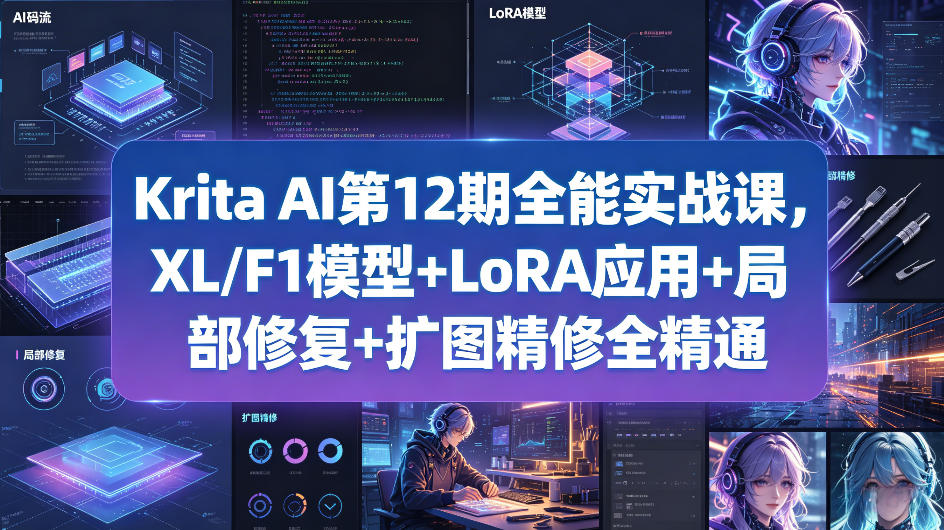 Krita AI第12期全能实战课，XL/F1模型+LoRA应用+局部修复+扩图精修全精通-校睿铺