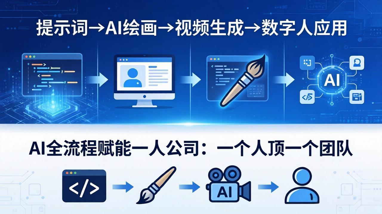 AI全流程赋能一人公司：提示词、绘画、视频、数字人、编程，一个人顶一个团队-校睿铺
