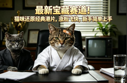 最新宝藏赛道！猫咪还原经典港片，涨粉飞快，新手简单上手-校睿铺