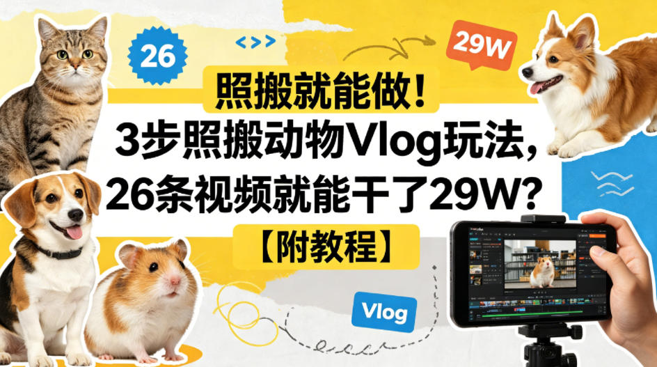 照搬就能做！3步照搬动物Vlog玩法，26条视频就能干了29W？【附教程】【赠coze一键生成工作流】-校睿铺