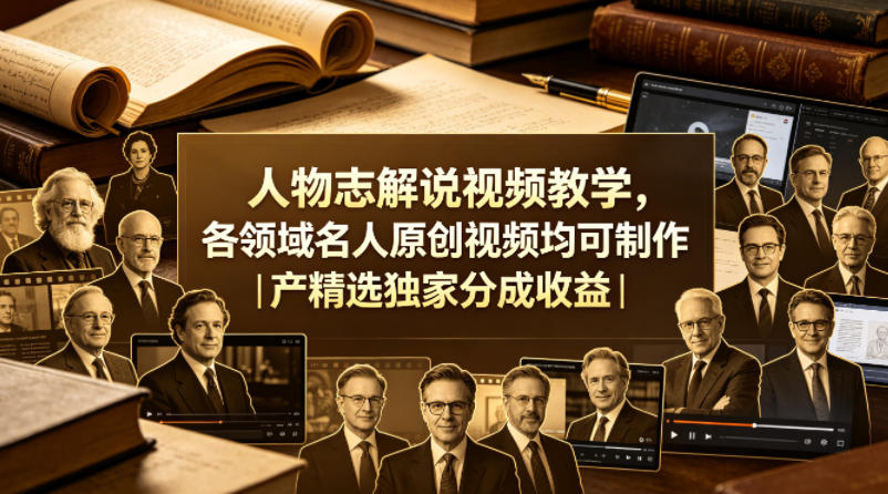 人物志解说视频教学，各领域名人原创视频均可制作丨精选独家分成收益(更新0430)-校睿铺