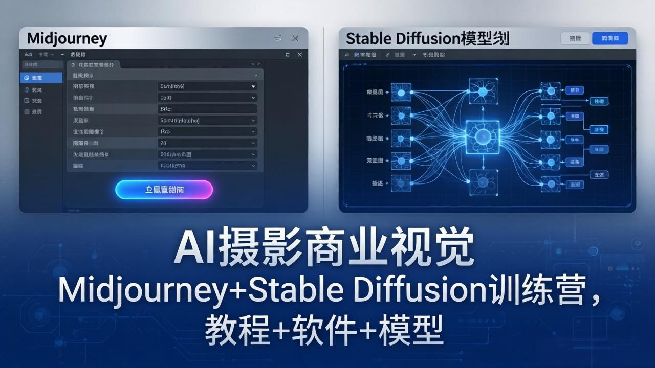 AI摄影商业视觉Midjourney+Stable Diffusion训练营，教程+软件+模型-校睿铺