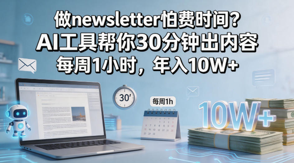 做newsletter怕费时间？AI工具帮你30分钟出内容，每周1小时，年入10W+！【原创双语字幕】-校睿铺