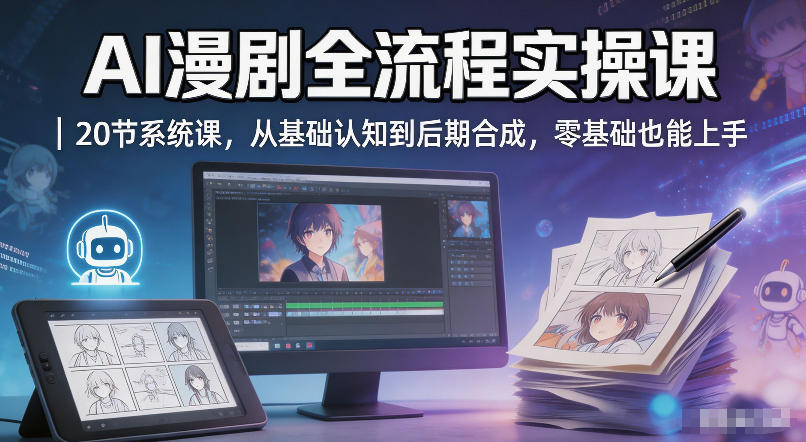 AI漫剧全流程实操课｜20节系统课，从基础认知到后期合成，零基础也能上手-校睿铺