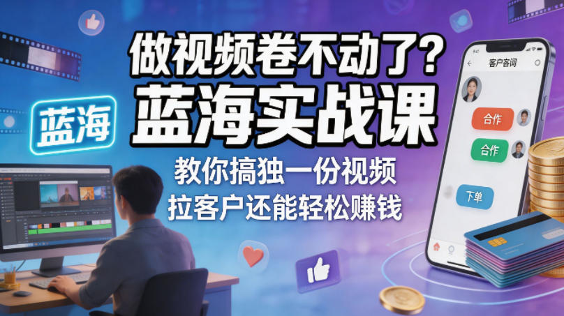 做视频卷不动了？蓝海实战课教你搞独一份视频，拉客户还能轻松賺钱！【原创双语字幕】-校睿铺