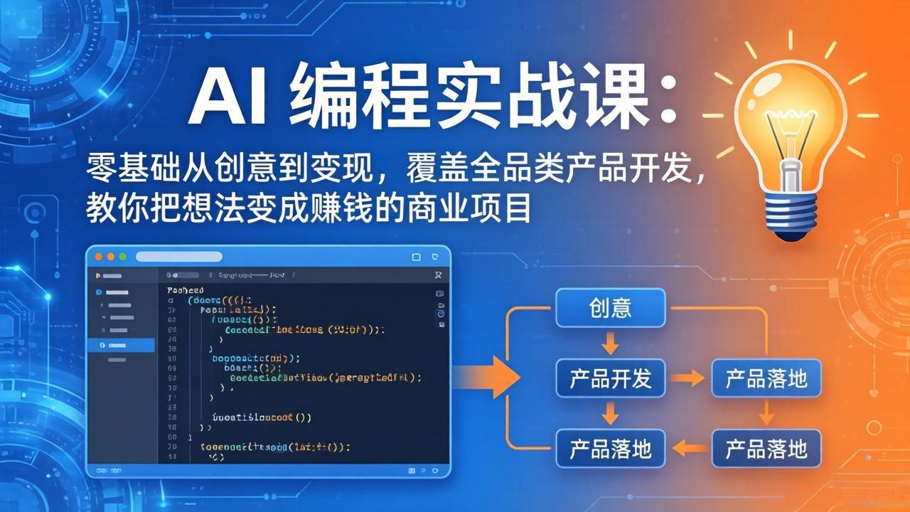 AI编程实战课-第三期-5月3更新：零基础从创意到变现，覆盖全品类产品开发，把想法变成赚钱项目-校睿铺