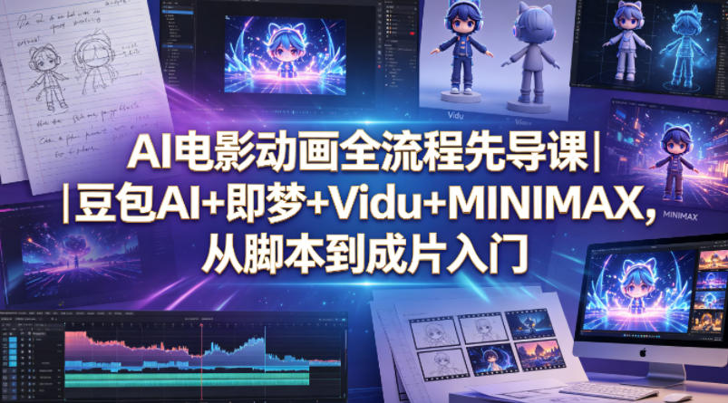 AI电影动画全流程先导课｜豆包AI+即梦+Vidu+MINIMAX，从脚本到成片入门-校睿铺