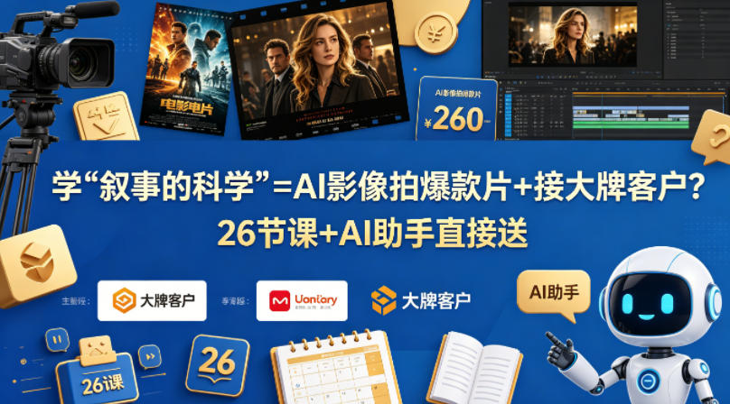 学《叙事的科学》=AI影像拍爆款片+接大牌客户？26节课+AI助手直接送【原创双语字幕】-校睿铺