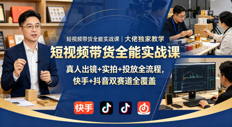 短视频带货全能实战课｜大佬独家教学，真人出镜+实拍+投放全流程，快手+抖音双赛道全覆盖-校睿铺