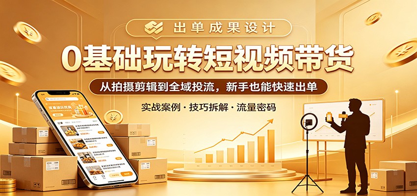 0基础玩转短视频带货：从拍摄剪辑到全域投流，新手也能快速出单-校睿铺