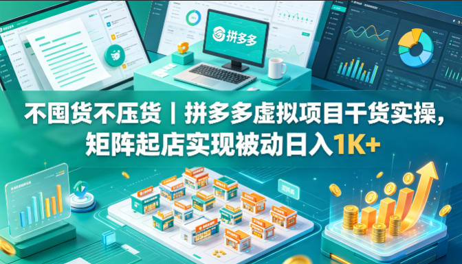 不囤货不压货｜拼多多虚拟项目干货实操，矩阵起店实现被动日入1K+【揭秘】-校睿铺
