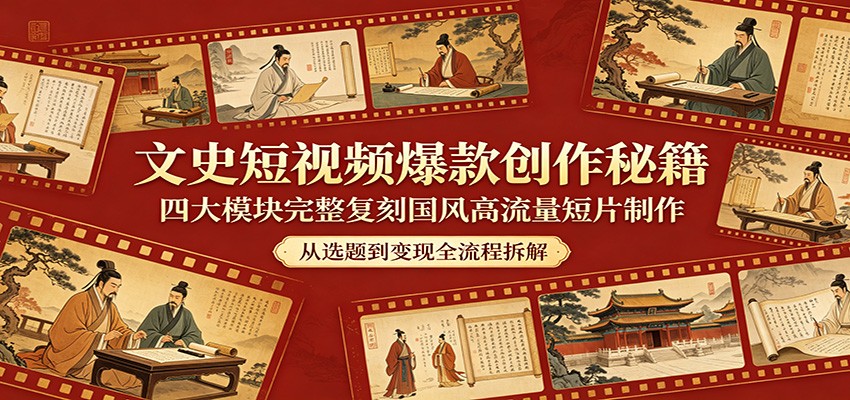 文史短视频爆款创作秘籍：四大模块完整复刻国风高流量短片制作-校睿铺