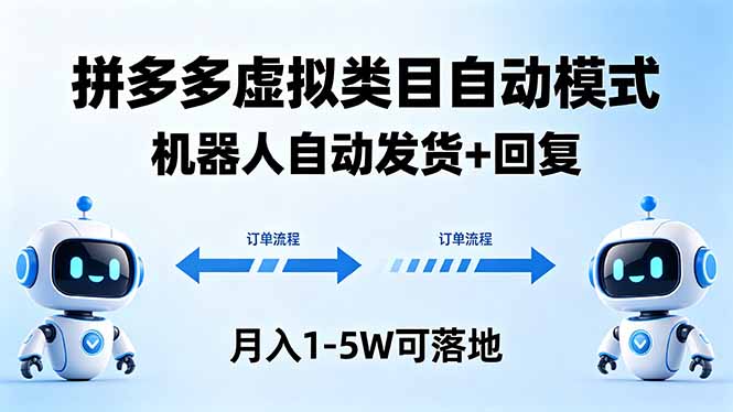 多多虚拟类目自动模式，机器人自动发货 + 回复，月入 1-5W 可落地-校睿铺