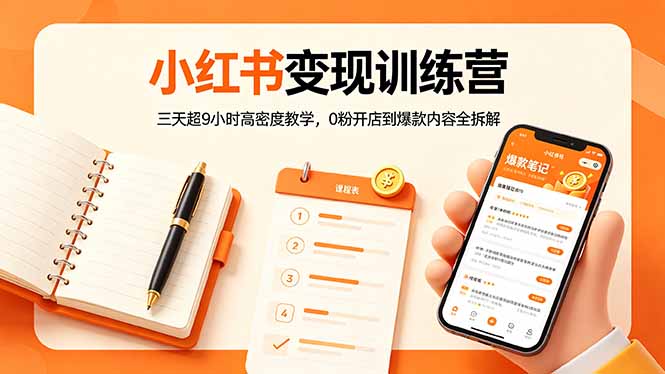 小红书变现训练营：三天超9小时高密度教学，0粉开店到爆款内容全拆解-校睿铺