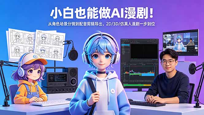 小白也能做AI漫剧！从角色场景分镜到配音剪辑导出，2D/3D/仿真人漫剧一步到位-校睿铺