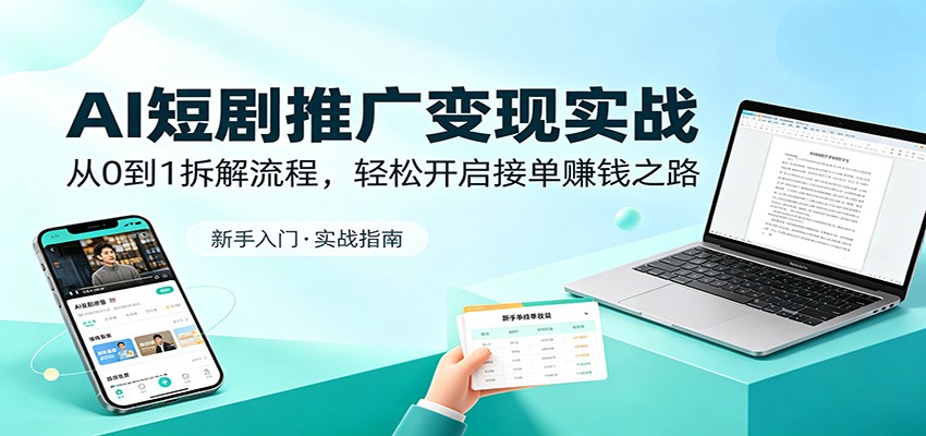 AI短剧推广变现实战：从0到1拆解流程，轻松开启接单赚钱之路-校睿铺