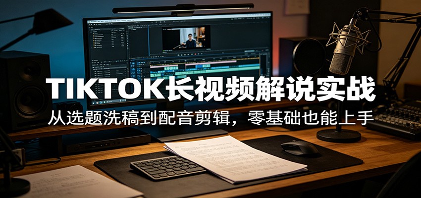 TIKTOK长视频解说实战：从选题洗稿到配音剪辑，零基础也能上手-校睿铺