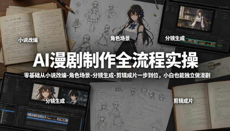 AI漫剧制作全流程实操，零基础从小说改编-角色场景-分镜生成-剪辑成片一步到位，小白也能独立做漫剧-校睿铺