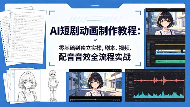 AI短剧动画制作教程：零基础到独立实操，剧本、视频、配音音效全流程实战-校睿铺