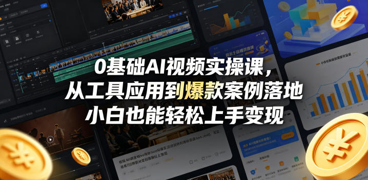 0基础AI视频实操课，从工具应用到爆款案例落地，小白也能轻松上手变现-校睿铺