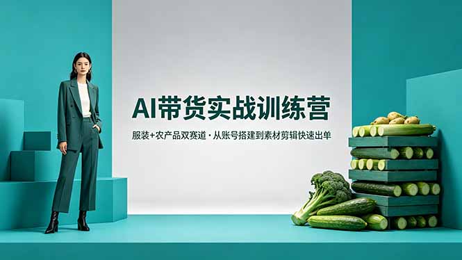 AI带货实战训练营，服装+农产品双赛道，从账号搭建到素材剪辑快速出单-校睿铺