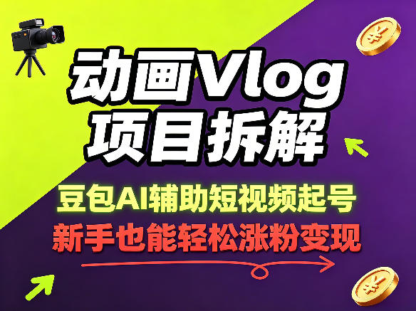 动画Vlog项目拆解，豆包AI辅助短视频起号，新手也能轻松涨粉，43条作品涨粉8.3W-校睿铺