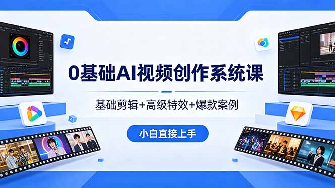 0基础AI视频创作系统课，基础剪辑+高级特效+爆款案例，小白直接上手-校睿铺
