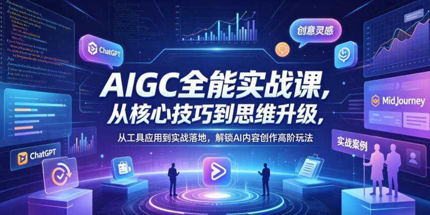 AIGC全能实战课，从核心技巧到思维升级，从工具应用到实战落地，解锁AI内容创作高阶玩法-校睿铺