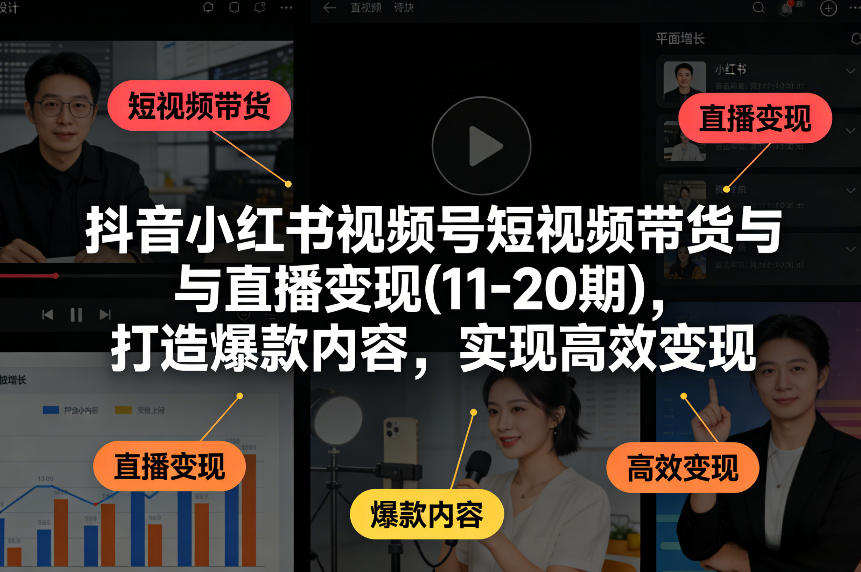 抖音小红书视频号短视频带货与直播变现(10-21期)，打造爆款内容，实现高效变现(更新05月08日)-校睿铺