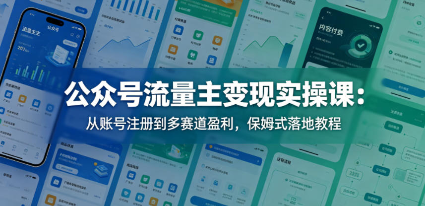 公众号流量主变现实操课：从账号注册到多赛道盈利，保姆式落地教程-校睿铺
