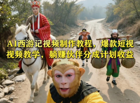 AI西游记视频制作教程，爆款短视频教学，躺賺伙伴分成计划收益-校睿铺
