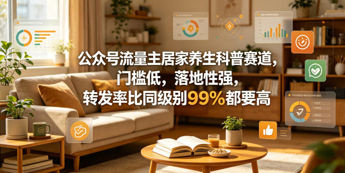 公众号流量主居家养生科普赛道，门槛低，落地性强，转发率比同级别99％都要高-校睿铺