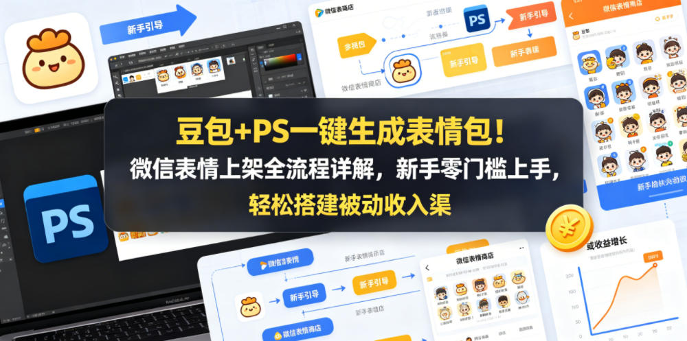 豆包+PS一键生成表情包！微信表情上架全流程详解，新手零门槛上手，轻松搭建被动收入渠道-校睿铺