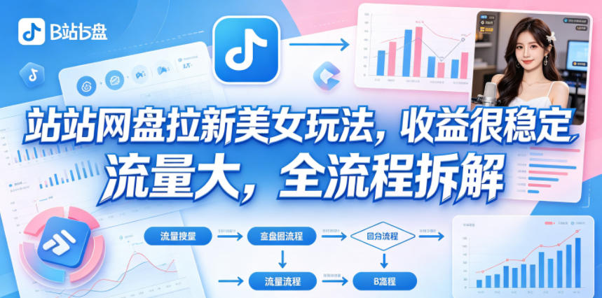 B站网盘拉新美女玩法，收益很稳定，流量大，全流程拆解-校睿铺
