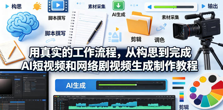 用真实的工作流程，从构思到完成AI短视频和网络剧视频生成制作教程-中英字幕-校睿铺