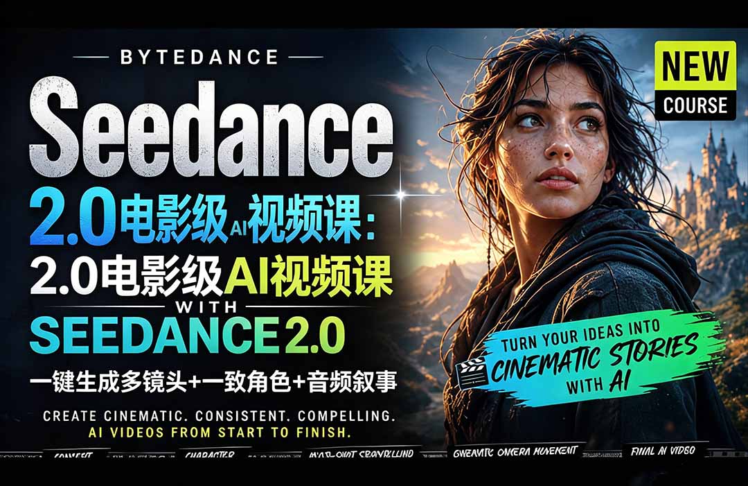 Seedance 2.0电影级AI视频课：一键生成多镜头+一致角色+音频叙事-校睿铺